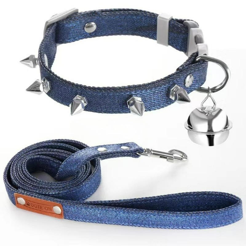 Headcollar Rope Set - Remache mascota Anti-mordida Denim Spike Collar