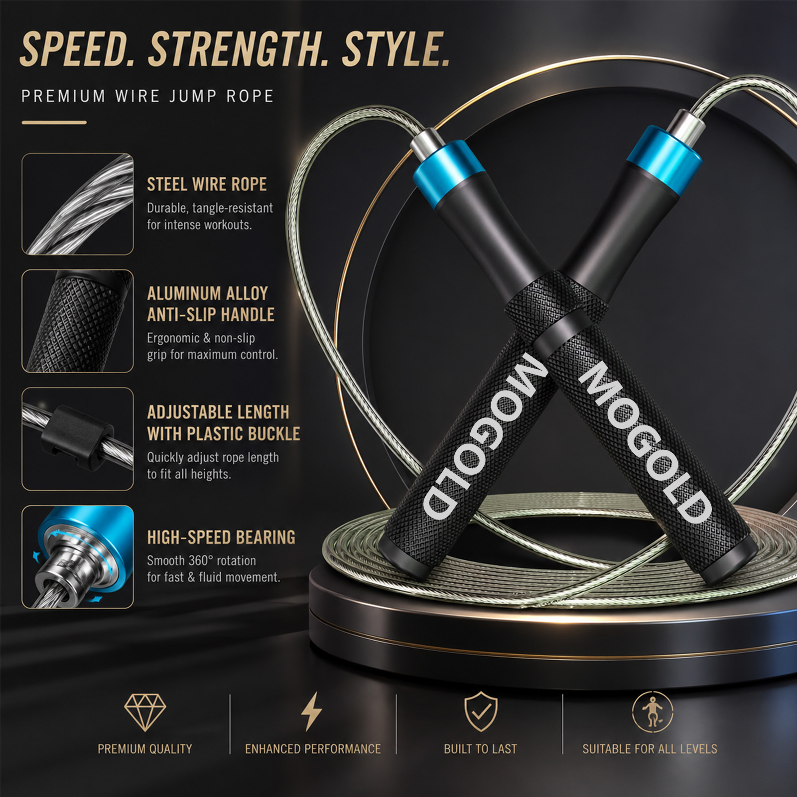 Speed Skipping Rope - MOGOLD Cuerda para saltar de velocidad